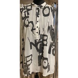 Peoples Liberation Women's Large Blouse Top‎ Sheer Letters Spell out Artsy